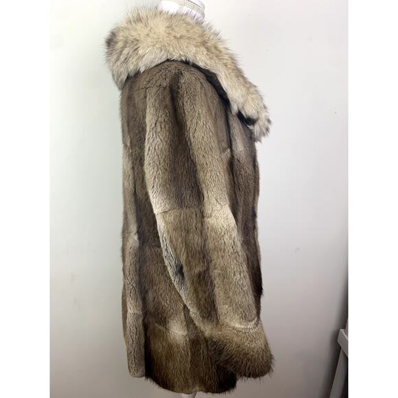 Vintage muskrat fox fur jacket coat size 6 small medium leather 90's - Picture 3 of 15
